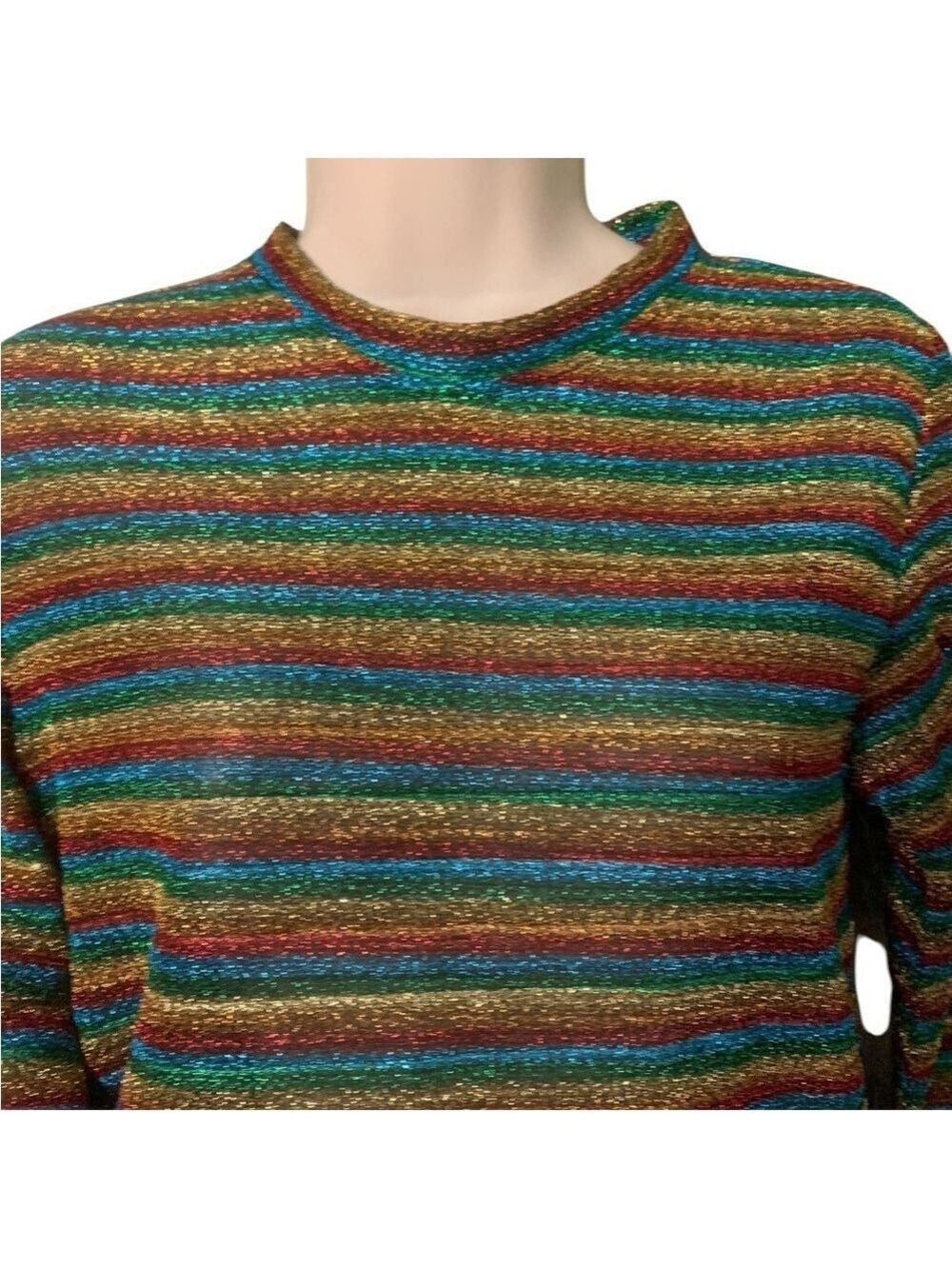 Bruce Glen rainbow disco sparkle long sleeved sheer shirt size S festival rave - Picture 2 of 6